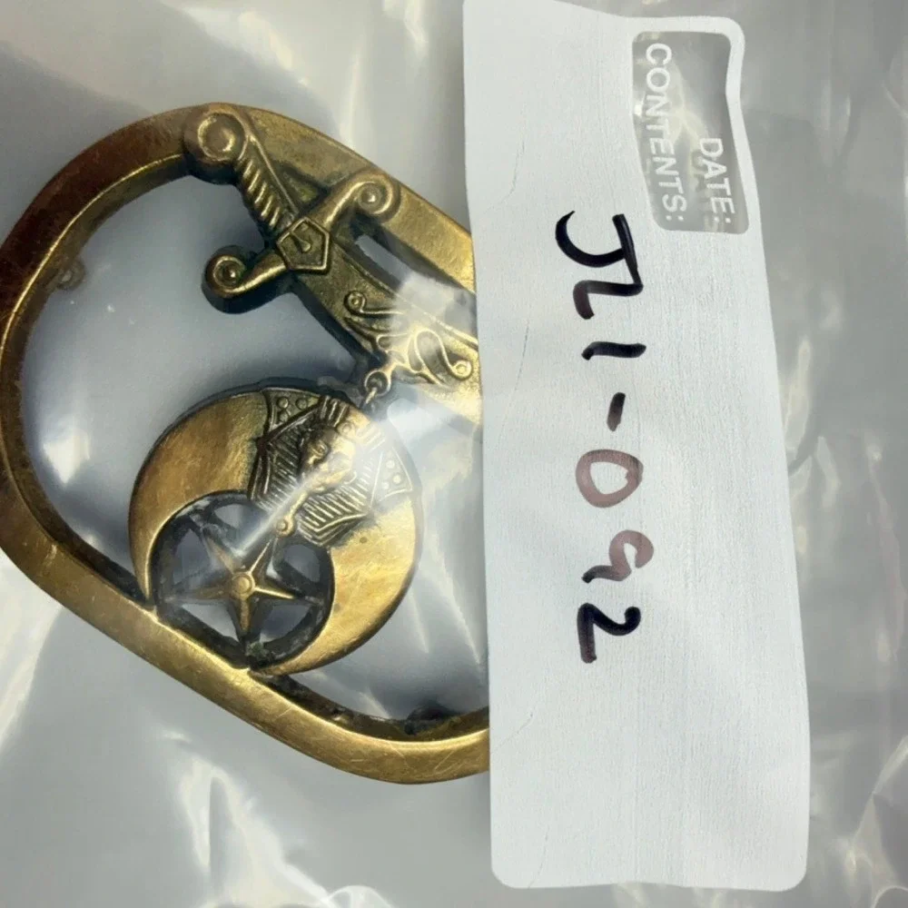 Vintage 1980 Solid Brass Shriners Belt Buckle Scimitar Crescent Sphinx Star‎